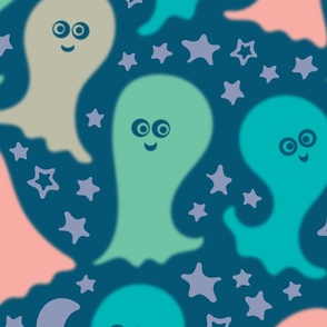 Boo! Kawaii Cute Spooky Ghosts at Night in Pastels - LARGE Scale - UnBlink Studio Jackie Tahara