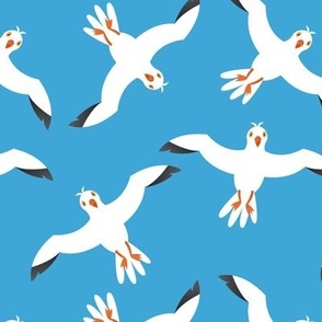 Sea Gull Beach Fabric, Summer Beach House, Summer Fabric, Beach Fabric, Blue and White