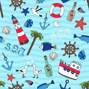 Nautical Pattern, Under The Sea Fabric, Kids Nautical Pattern, Cute Kids Nautical Nursery Theme