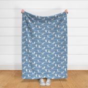 Sea Gull Beach Fabric, Summer Beach House, Summer Fabric, Beach Fabric, Blue and White, SeaGull With Wavy Stripes