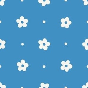 Flowers and Dots in Denim Blue