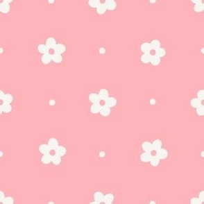 Flowers and Dots in Carnation Pink