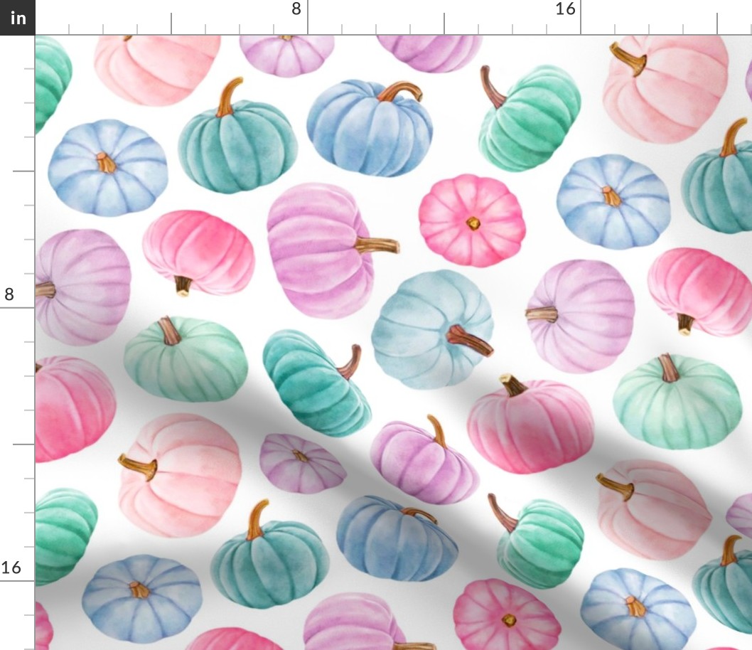 Large Scale Pastel Colors Halloween Pumpkins Pink Aqua Lavender Purple Teal Blue Mint Green on White