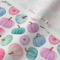 Small Scale Pastel Colors Halloween Pumpkins Pink Aqua Lavender Purple Teal Blue Mint Green on White