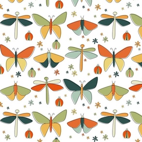retro bugs - moths butterflies ladybugs dragonflies - insects fabric