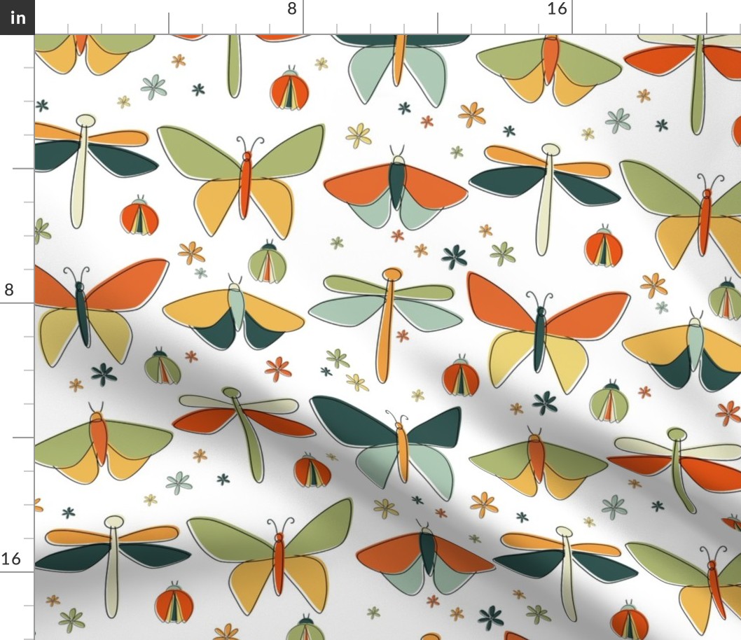 retro bugs - moths butterflies ladybugs dragonflies - insects fabric