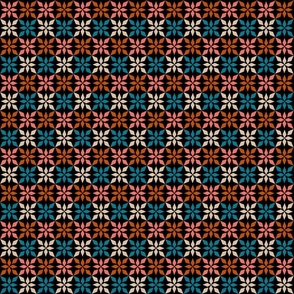 Small Scale Geometric Star Flowers Southwestern Style Aztec on Black