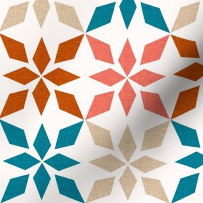 Large Scale Geometric Star Flowers Southwestern Style Aztec on Off White