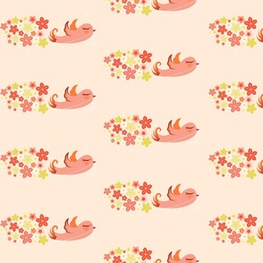 Birds with Flower Banners Peach