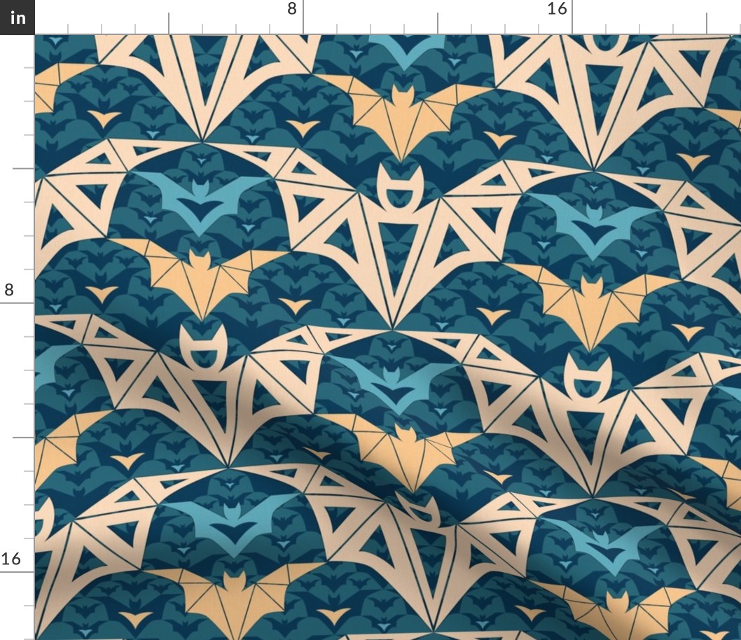 Bats Cave - teal - medium size - abstract, geometric, pastel , bats 