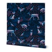 Eerie Forest- Mystical Animals in the Woods- Midnight Blue- Large Scale