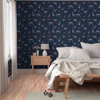 Eerie Forest- Mystical Animals in the Woods- Midnight Blue- Large Scale