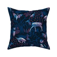 Eerie Forest- Mystical Animals in the Woods- Midnight Blue- Large Scale