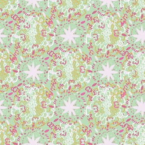 girly floral rosettes on pastel green by rysunki_malunki