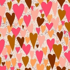 327 - Small Scale Kitsch Valentines: lots of hearts in hot pink, caramel, chocolate brown, and soft blush -  for romantic crafts, home accessories, pet accessories