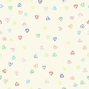 Colorful Hearts Valentine fabric. Colorful hearts on light