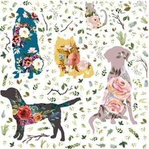 Pom Lab and Aussie and cat Patchwork Dogs