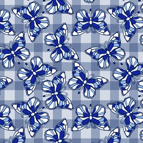 Retro Gingham Butterflies Blue