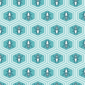 Honeycomb Bees Aquamarine Green Shades Retro Bugs