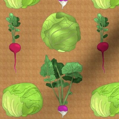 Lettuce Cabbage Radish and Turnip on Beige Linen Look