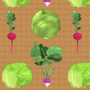 Lettuce Cabbage Radish and Turnip on Beige Linen Look