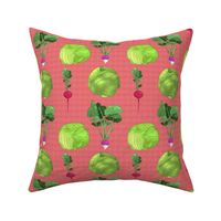 Lettuce Cabbage Radish and Turnip on Pink Linen Look