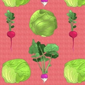 Lettuce Cabbage Radish and Turnip on Pink Linen Look