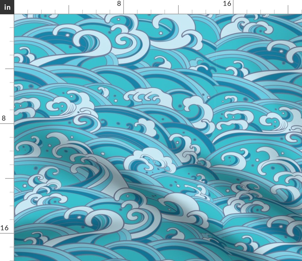 Japanese Waves, Asian Wave, High Wave, Waves, Blue Aqua 