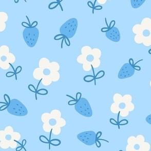 Strawberry Daisy Floral in Bright Blue