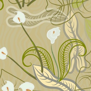 Arums lilies leaves abstract creamy  greens