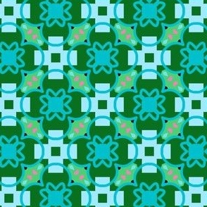 Blue Square Flowers Green