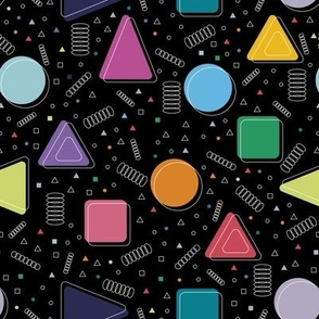coloreful shapes/black background/triangles/square/summer time/abstract/pop art