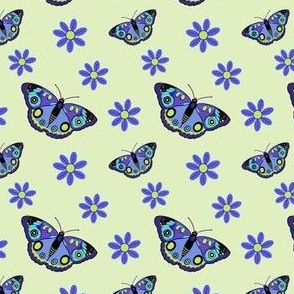 Butterflies and flowers purple green