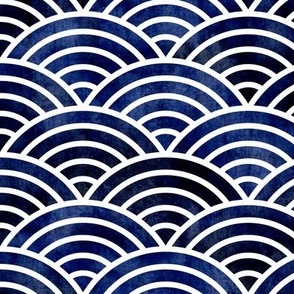 Rainbows Waves Indigo Blue Medium- Vintage Japanese Geometric Navy Blue- Sea- Nautical