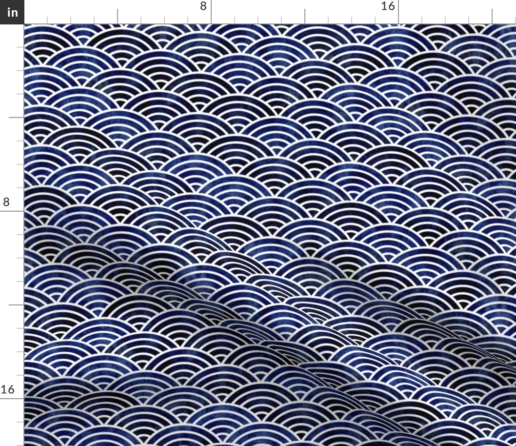 Rainbows Waves Indigo Blue Small- Vintage Japanese Geometric Navy Blue- Sea- Nautical