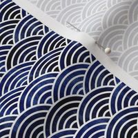 Rainbows Waves Indigo Blue Mini- Vintage Japanese Geometric Navy Blue- Sea- Nautical