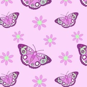 Pink Butterflies and flowers on pink