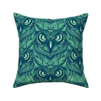 Owls at night green and blue