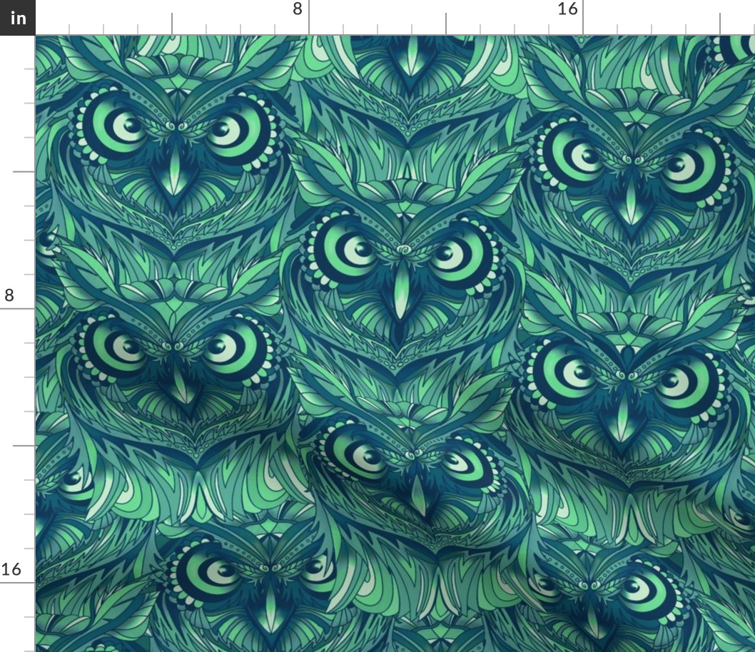 Owls at night green and blue