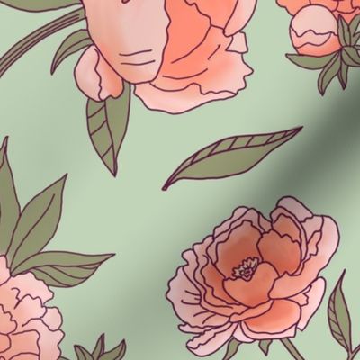 Peachy Peonies, Mint