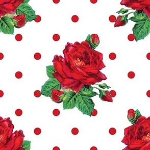 Red vintage roses red polka dots (large) 