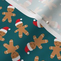 gingerbread men with Santa hat - cute Christmas - dark teal - LAD21