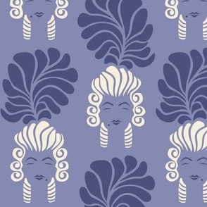 Rococo Lady, Cream and Dark Purple on Purple, Medium