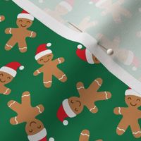 gingerbread men with Santa hat - cute Christmas - green - LAD21