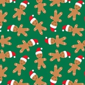 gingerbread men with Santa hat - cute Christmas - green - LAD21