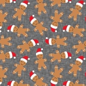 gingerbread men with Santa hat - cute Christmas - dark grey - LAD21