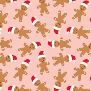 gingerbread men with Santa hat - cute Christmas - pink - LAD21