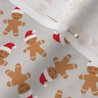 gingerbread men with Santa hat - cute Christmas - light grey - LAD21