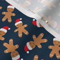 gingerbread men with Santa hat - cute Christmas - navy - LAD21
