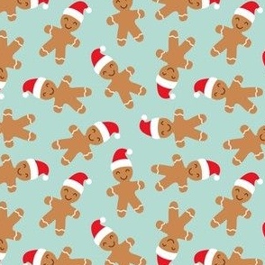 gingerbread men with Santa hat - cute Christmas - mint - LAD21